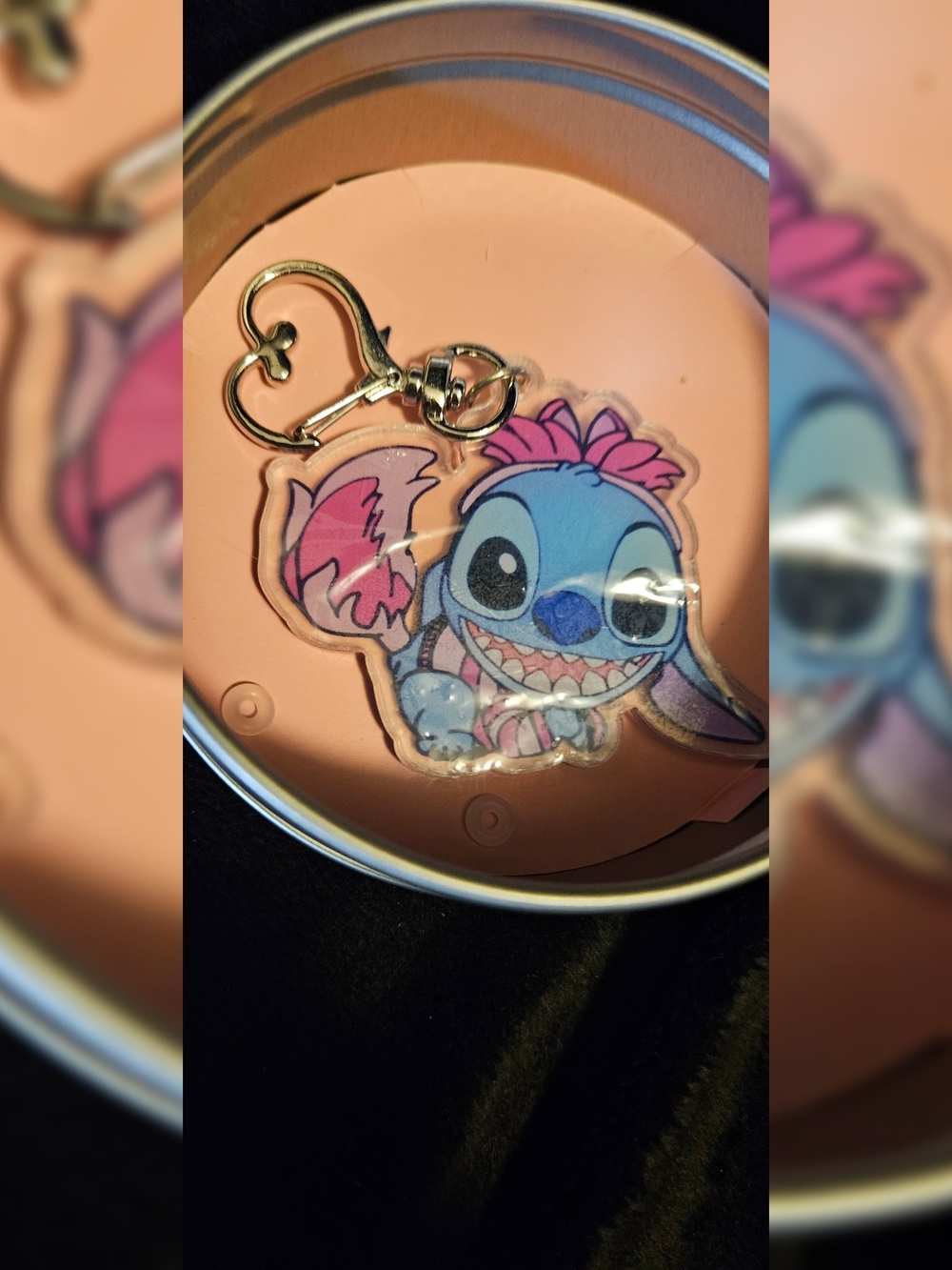 Disney Stitch Cute Blue Stitch Acrylic Keychain with Pink Accents